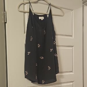 LOFT Navy Blue Floral Embroidered Blouse